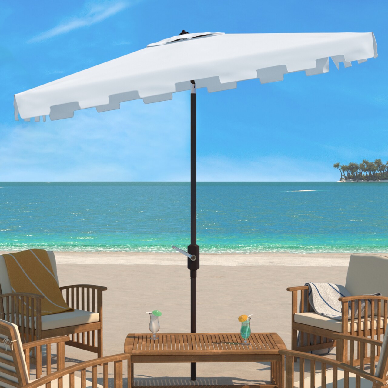 Safavieh Outdoor Collection Zimmerman 6.5 x 10-Foot Rectangle Market Umbrella White